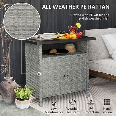 Outsunny Wicker Storage Cabinet, Outdoor Buffet Cabinet