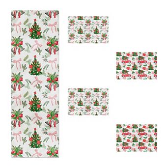 Christmas Table Runner and Placemat 5 pc Set, Holiday Dining Decor, Perfect for Parties