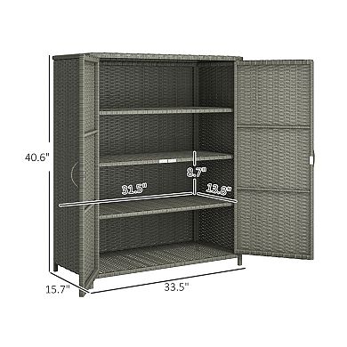Outsunny Wicker Outdoor Storage Cabinet with Shelves, 2 Doors,