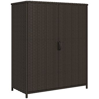 Outsunny Wicker Outdoor Storage Cabinet with Shelves, 2 Doors