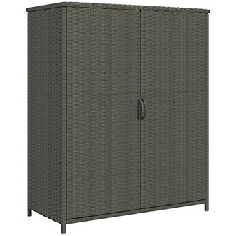 Outsunny Wicker Outdoor Storage Cabinet with Shelves, 2 Doors,