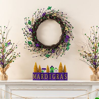 Glitzhome 20"D Mardi Gras Berry & Fleur-de-Lis Wreath, Decorative Wreath Hanging Sign for Front Door