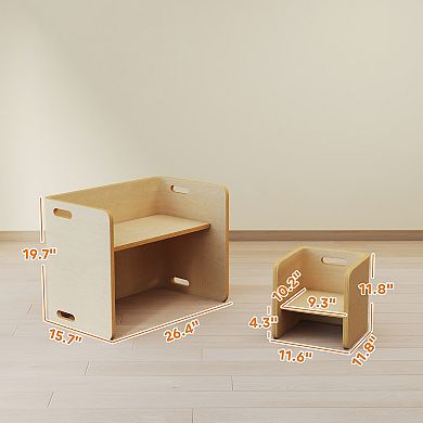 Qaba Kids Table and Chair Set, Wooden Activity Table with Chairs, Natural