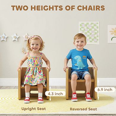 Qaba Kids Table and Chair Set, Wooden Activity Table with Chairs, Natural