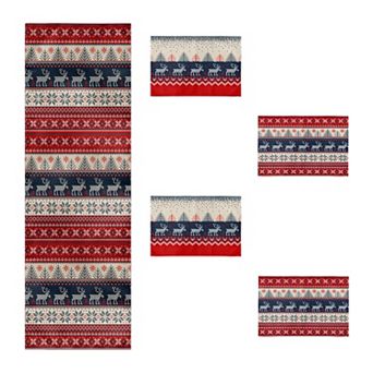 Christmas Table Runner and Placemat 5 pc Set, Holiday Dining Decor, Perfect for Dinners & Parties
