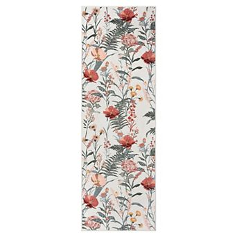 Floral Machine Washable Rug with Non Slip Backing Farmhouse Stain Resistant Foldable Carpet