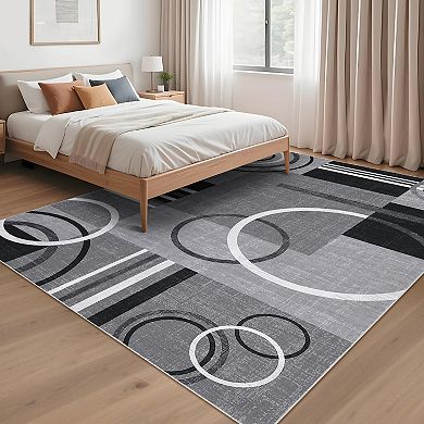 Modern Geometric Machine Washable Non-Slip Rug, Non-Shedding Foldable Low Pile Indoor Floor Mat
