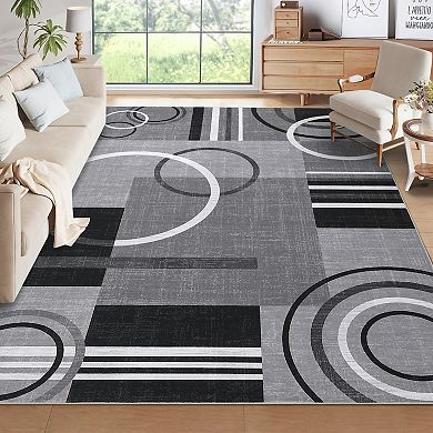 Modern Geometric Machine Washable Non-Slip Rug, Non-Shedding Foldable Low Pile Indoor Floor Mat
