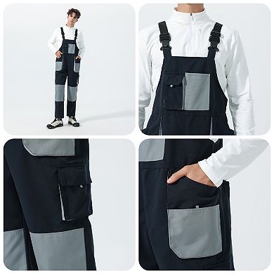 Men's Bib Overalls Loose Fit Workwear with Cargo Pockets