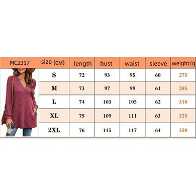 Womens Casual Long Sleeve V Neck Slit Side Lightweight Knit Sweaters Loose Fit Plus Size Tunic Tops