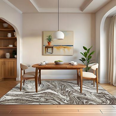 Abstract Machine Washable Rug with Rubber Backing Stain Resistant Thin Carpet