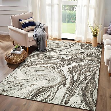 Abstract Machine Washable Rug with Rubber Backing Stain Resistant Thin Carpet