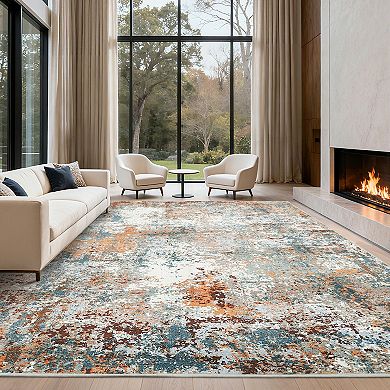 Modern Abstract Machine Washable Area Rugs for Living Room, Non-Slip Soft Stain Resistant Carpet