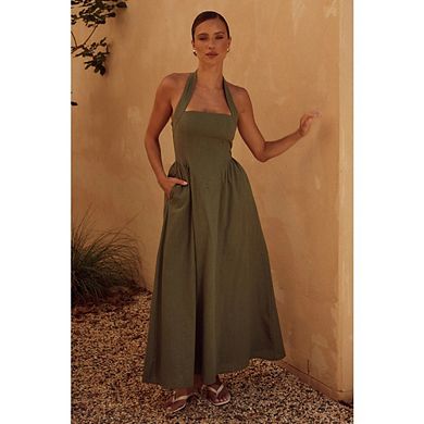 Womens Summer Sleeveless Halter Midi Dress Off Shoulder High Waist Swing Flowy Beach Long Dresses