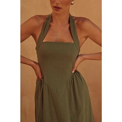 Womens Summer Sleeveless Halter Midi Dress Off Shoulder High Waist Swing Flowy Beach Long Dresses