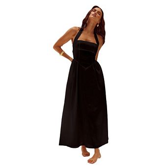 Womens Summer Sleeveless Halter Midi Dress Off Shoulder High Waist Swing Flowy Beach Long Dresses