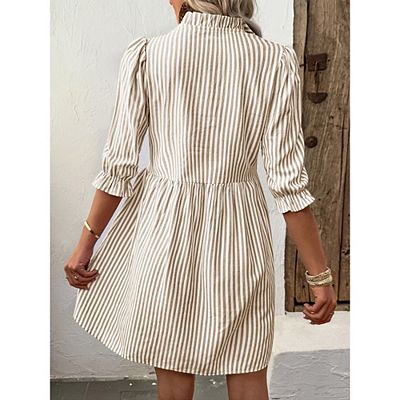 Womens Striped Dress Blue White Vertical Stripes Ruffle Collar