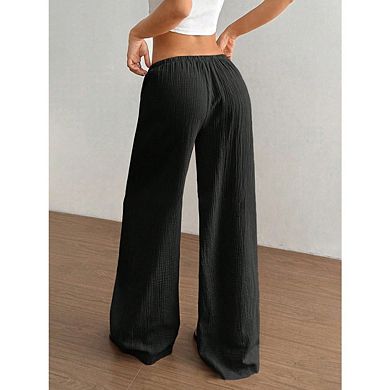 Women's Casual Loose Drawstring Pants Fashion Low-Rise Linen Wide-Leg Pants