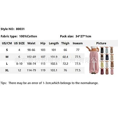Women's Casual Loose Drawstring Pants Fashion Low-Rise Linen Wide-Leg Pants