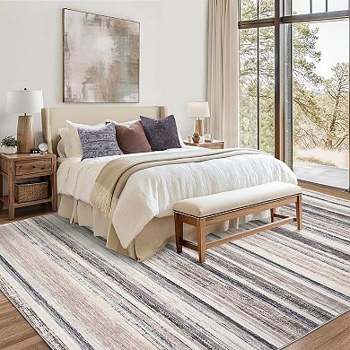 Modern Striped Washable Rugs Stain Resistant Throw Carpet With Non-Slip Backing for Living Room