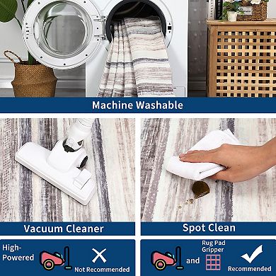 Modern Striped Washable Rugs Stain Resistant Throw Carpet With Non-Slip Backing for Living Room