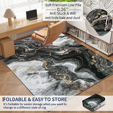 Modern Abstract Washable Area Rugs for Living Room Low Pile Non-Slip Soft Stain Resistant Rug