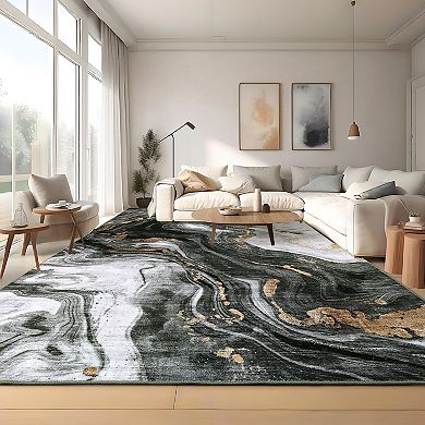 Modern Abstract Washable Area Rugs for Living Room Low Pile Non-Slip Soft Stain Resistant Rug