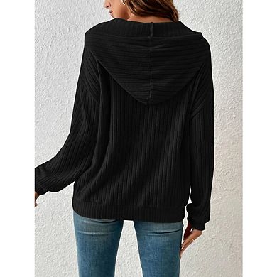 Women's Drawstring Long Sleeve Hoodies Pocket Front Casual Pullover Shirt Tops