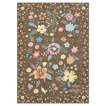 Floral Machine Washable Area Rugs Non-Slip Farmhouse Non-Shedding Low Pile Carpet