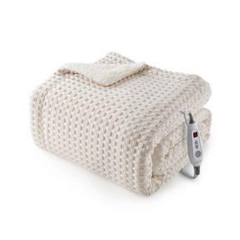 Waffle Weave Electric Blanket Throw with LCD Controller, Fast Heating, Heat Levels & Time Settings