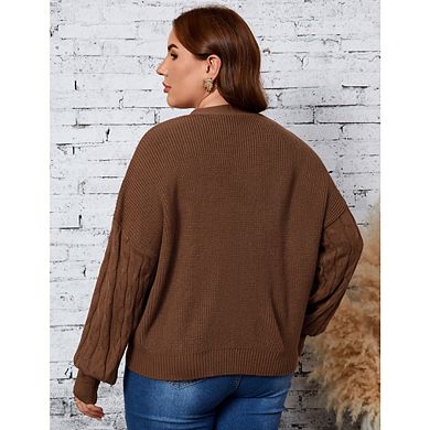 Women's Plus Size Knit Cardigan Sweaters Fashion V Neck Cardigan Long Sleeve Button Sweater