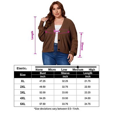 Women's Plus Size Knit Cardigan Sweaters Fashion V Neck Cardigan Long Sleeve Button Sweater
