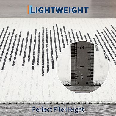 Machine Washable Area Rug Modern Minimalistic Striped Low Pile Rug Stripe Geometric Foldable Carpet