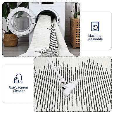 Machine Washable Area Rug Modern Minimalistic Striped Low Pile Rug Stripe Geometric Foldable Carpet