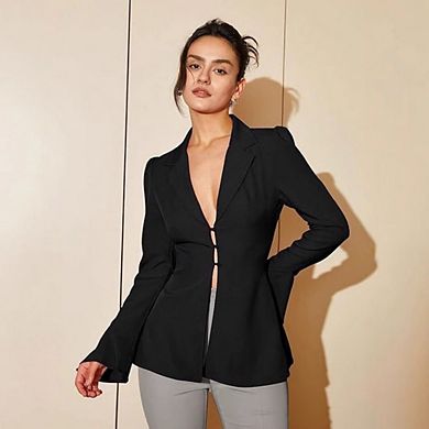 Women Slim Fit Blazers Business Casual Y2K Bell Sleeeve Stretchy Lapel Suit Jacket Office Outfits