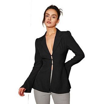 Women Slim Fit Blazers Business Casual Y2K Bell Sleeeve Stretchy Lapel Suit Jacket Office Outfits