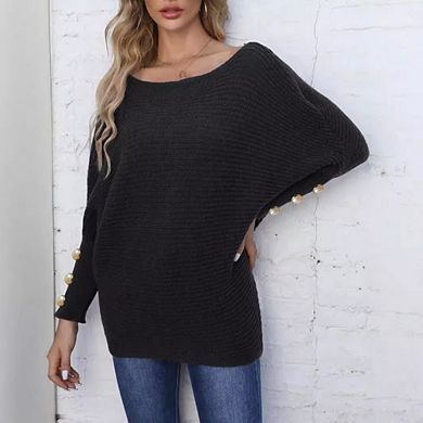 Womens Maternity Pullover Sweaters Batwing Long Sleeve Crewneck Casual Loose Knit Tops with Buttons