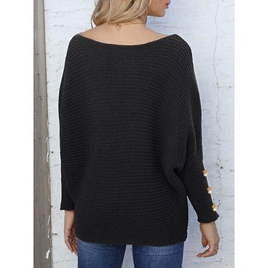 Womens Maternity Pullover Sweaters Batwing Long Sleeve Crewneck Casual Loose Knit Tops with Buttons