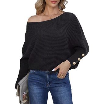 Womens Maternity Pullover Sweaters Batwing Long Sleeve Crewneck Casual Loose Knit Tops with Buttons
