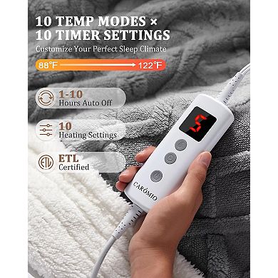 Machine Washable Heated Throw Blanket, Thick Tufted Sherpa, 10 Heating Levels