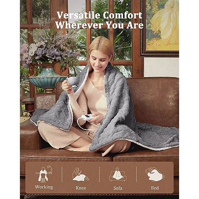 Machine Washable Heated Throw Blanket, Thick Tufted Sherpa, 10 Heating Levels