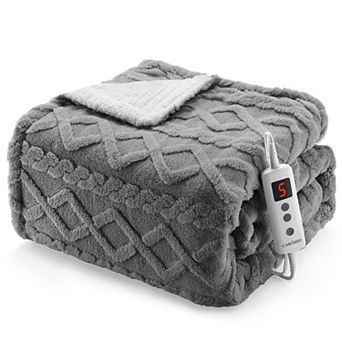 Machine Washable Heated Throw Blanket, Thick Tufted Sherpa, 10 Heating Levels