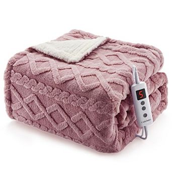 Machine Washable Heated Throw Blanket, Thick Tufted Sherpa, 10 Heating Levels