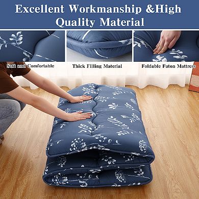 Japanese Futon Floor Mattress, Japanese Style Floral Pattern Mattress