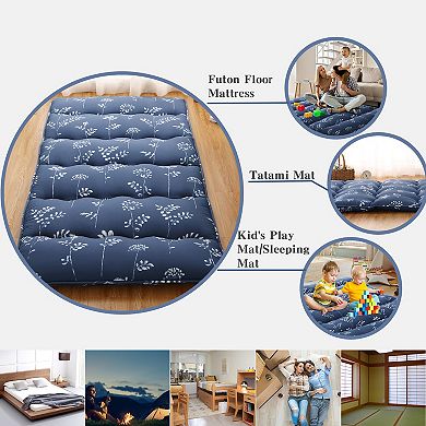 Japanese Futon Floor Mattress, Japanese Style Floral Pattern Mattress