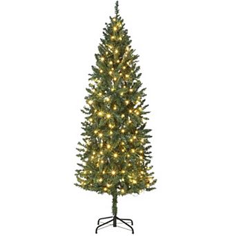 6ft Pre-Lit Pencil Christmas Tree with 250 Color LED Lights, 566 Branch Tips and Metal Stand