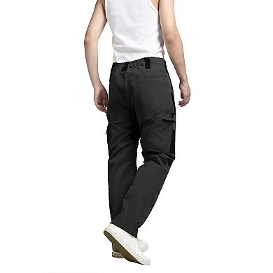 Men's Water Resistant Cargo Pants Lightweight Hiking Elastic Waistband Utility Pockets
