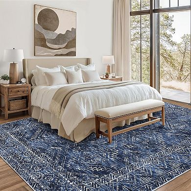 Modern Diamond Pattern Machine Washable Rug with Non Slip Backing Stain Resistant Foldable Carpet