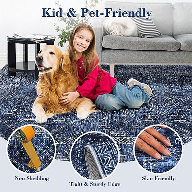 Modern Diamond Pattern Machine Washable Rug with Non Slip Backing Stain Resistant Foldable Carpet