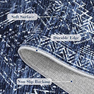 Modern Diamond Pattern Machine Washable Rug with Non Slip Backing Stain Resistant Foldable Carpet